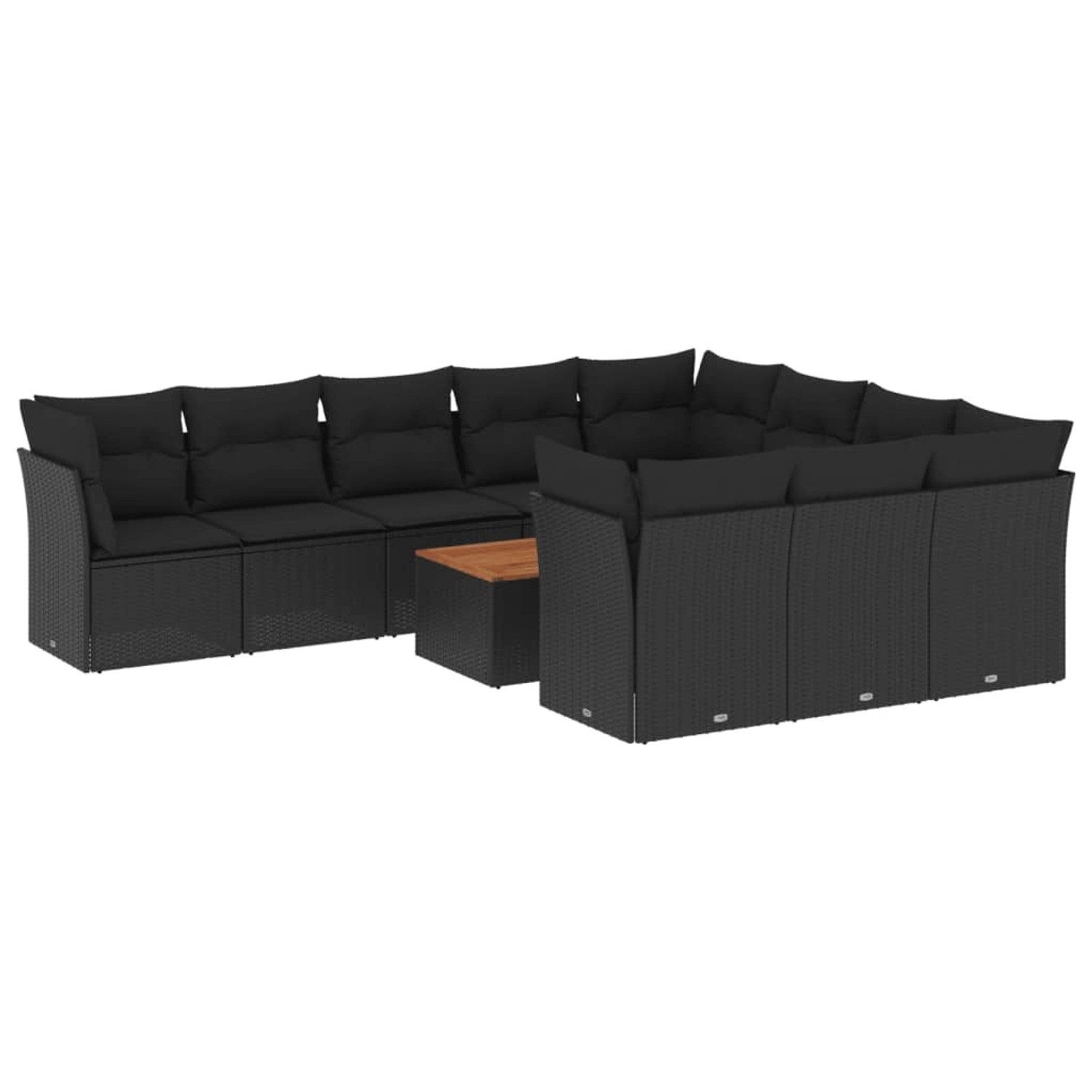vidaXL 11-Tlg Garten-Sofagarnitur mit Kissen Schwarz Poly Rattan 3256167