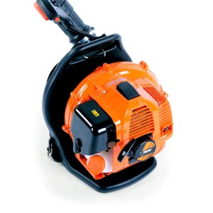Oranger FUXTEC Benzin-Laubbläser FX-LB133T mit schwarzem Tragegestell. Leistungsstark, 33 ccm, für Garten & große Flächen.