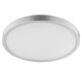 Runde, silberne LED Deckenleuchte Jade, Ø 37,5 cm. Flaches Design, weißer Diffusor, IP44 für Feuchträume.