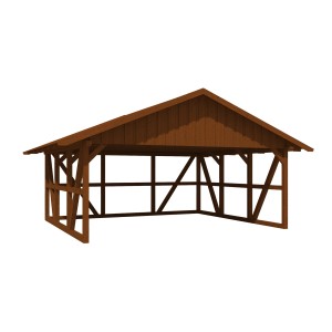 Skan Holz Carport Schwarzwald in Nussbraun mit Dachschalung und Rückwand.