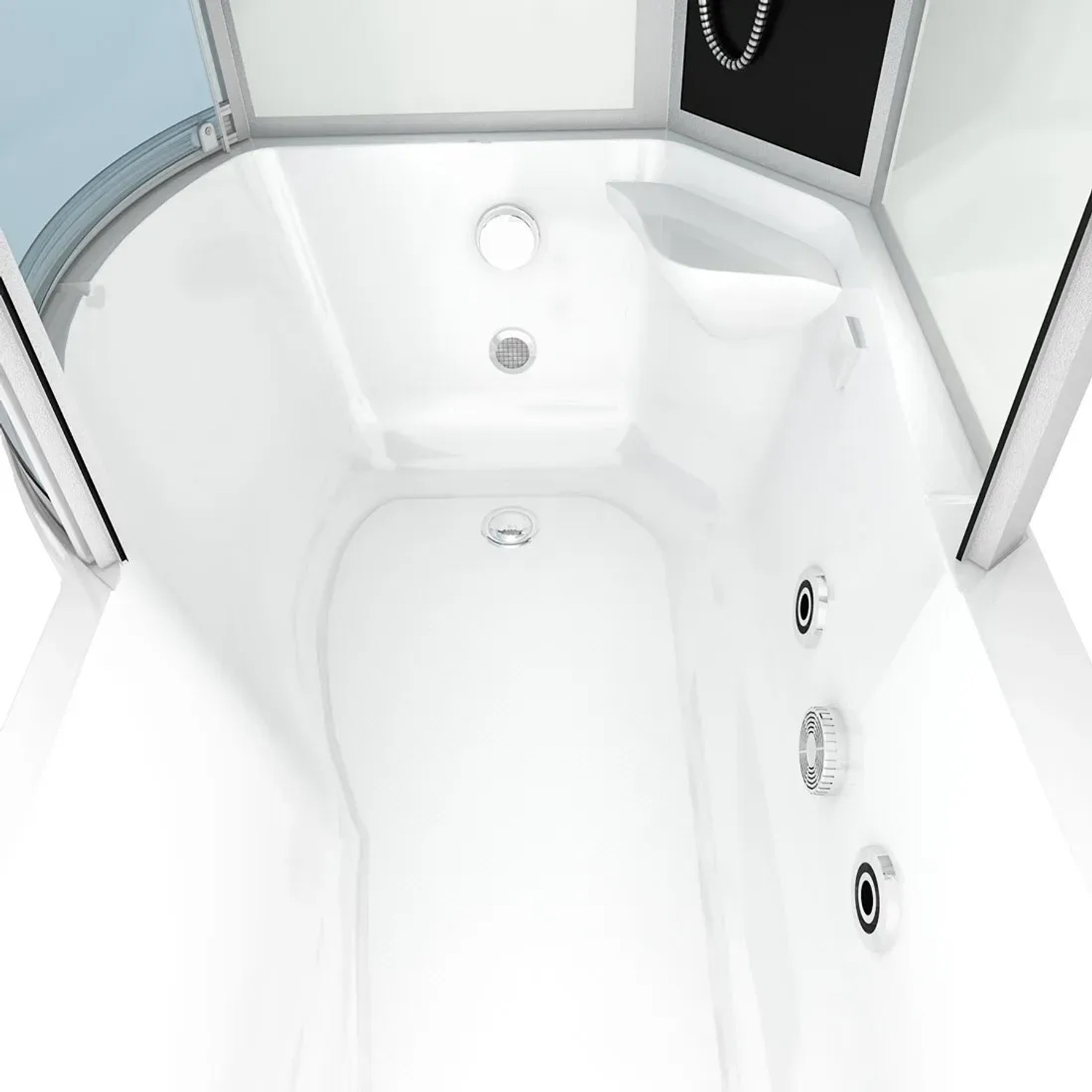 AcquaVapore Whirlpool-Duschkombination 100x170, Innenansicht der weißen Badewanne mit Düsen.