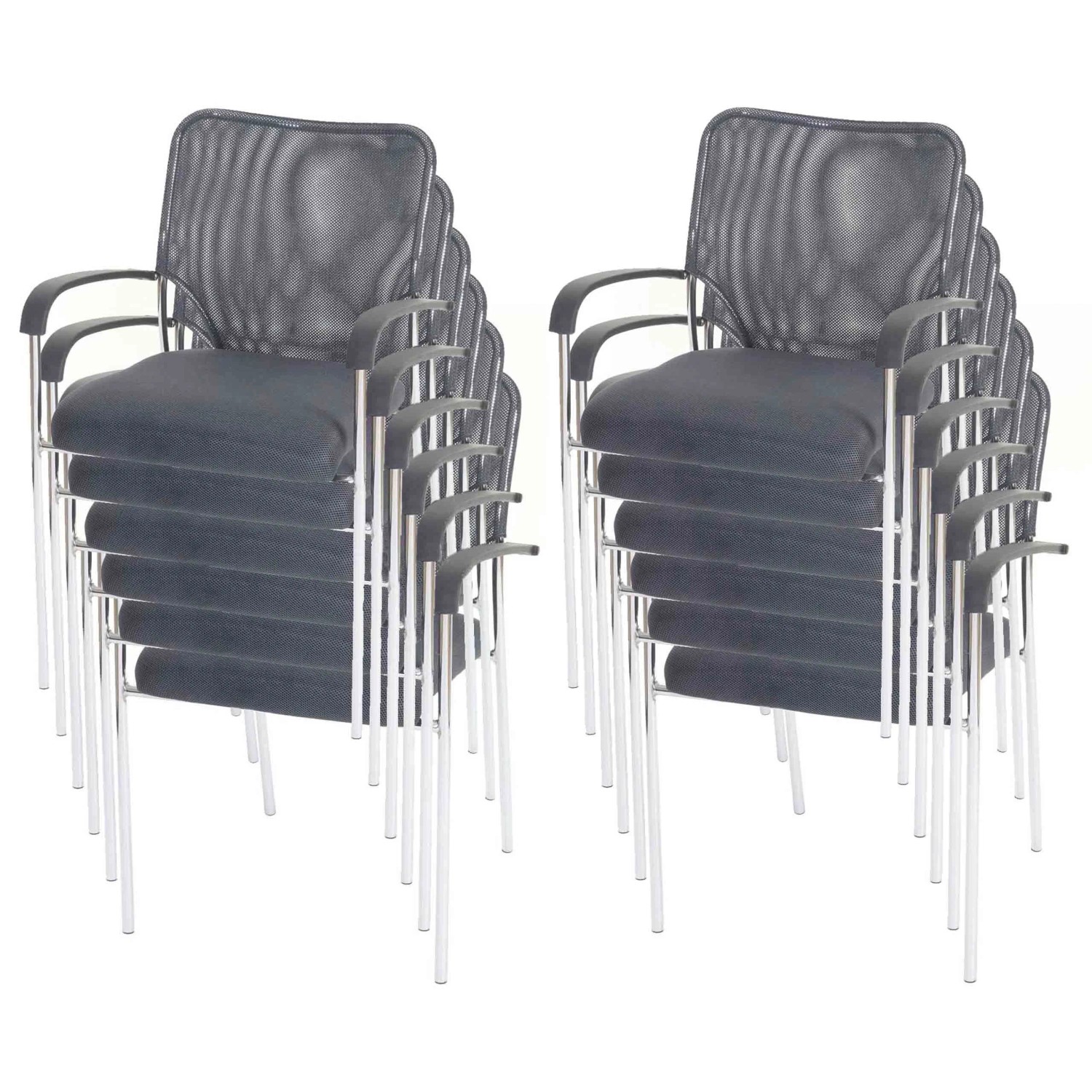 Mcw 12er-Set Besucherstuhl Tulsa Stoff/Textil 12x Stuhl Sitz Grau Rückenfläche Grau
