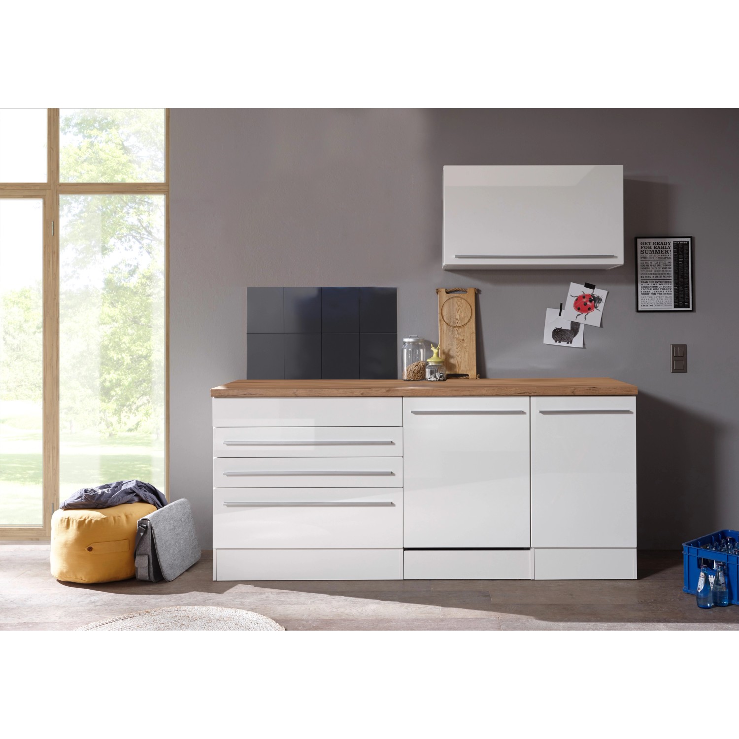 Respekta Küchenblock Gabriel, 320 cm, Weiß Hochglanz, ohne E-Geräte. Moderne Einbauküche mit viel Stauraum.