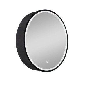Runder Spiegelschrank 60 cm aus matt-schwarzem Metall mit LED-Beleuchtung und Sensor. Ideal für Bad und Gäste-WC.