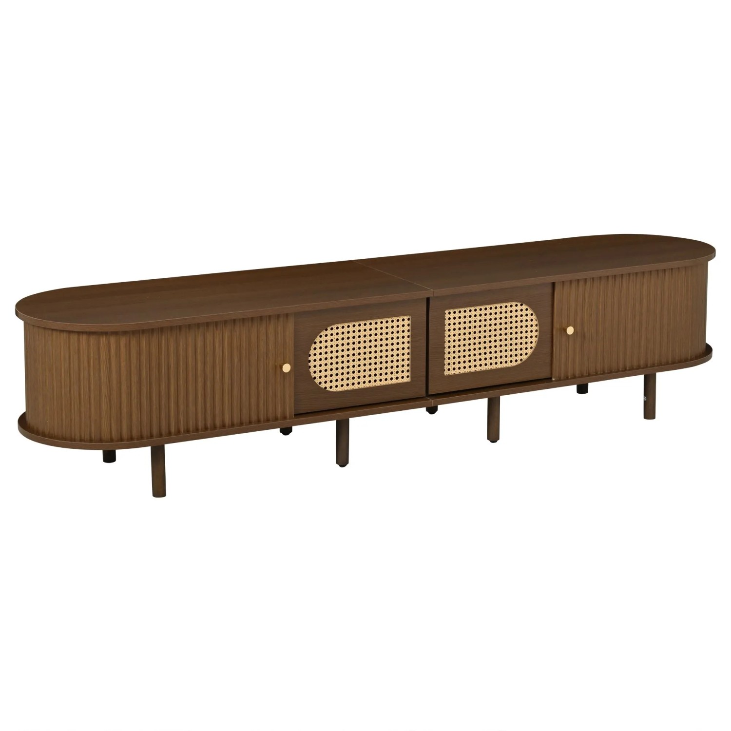 okwish TV Schrank mit Rattan Schiebetüren Wohnzimmer 80 Zoll 180x40x40cm Nussbaum