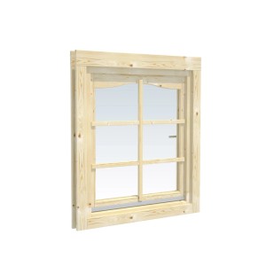 Palmako Gartenhaus Fenster aus hellem Fichtenholz, transparent grundiert, Doppelglas, Dreh-Kipp-Funktion, 44 mm Wandstärke.