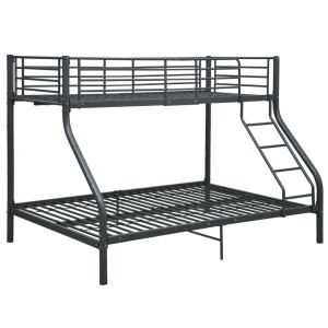 Schwarzes vidaXL Etagenbett aus Metall (140x200/90x200 cm) mit Leiter und Lattenrost.