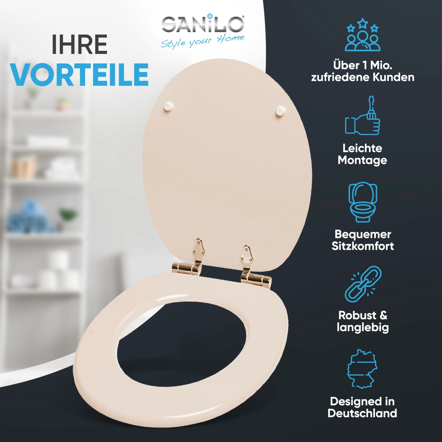 Sanilo WC-Sitz Bahamabeige mit Absenkautomatik, Holz Toilettendeckel