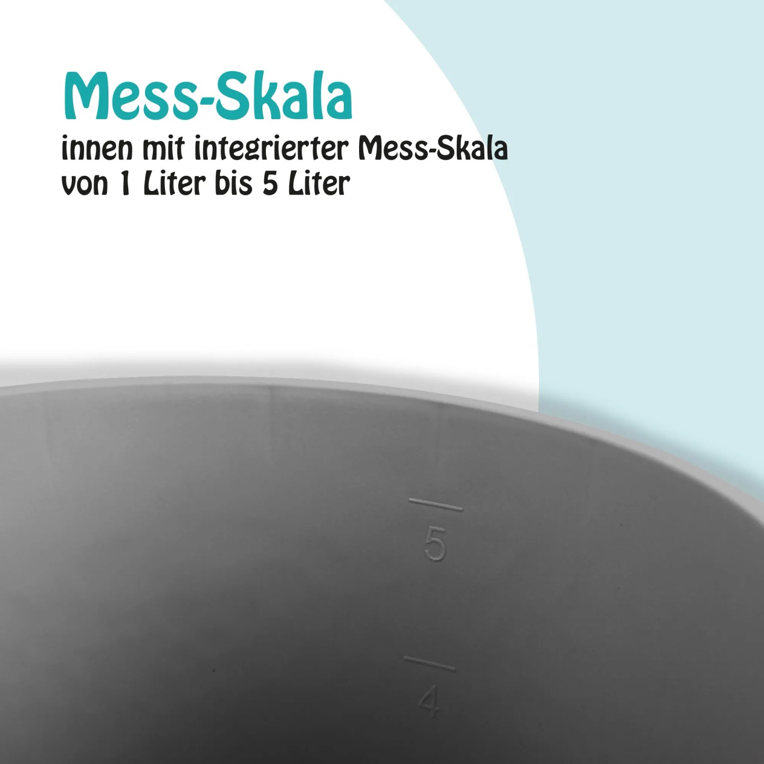 Detailaufnahme: Anthrazitfarbener ProHome Eimer mit Mess-Skala (1-5 Liter).