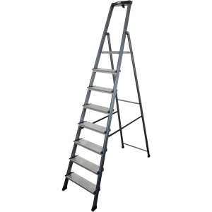 Krause Stufen-Steh-Leiter Securo mit 8 Stufen, eloxiertes Aluminium.