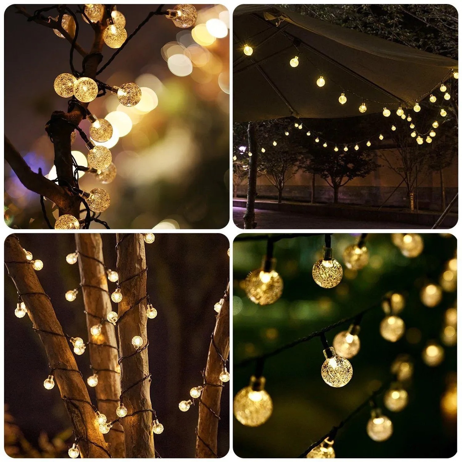 Salcar Solar LED Lichterkette, 10m, mit 40 warmweißen Kristall-LEDs, dekoriert Garten und Außenbereich nachts.