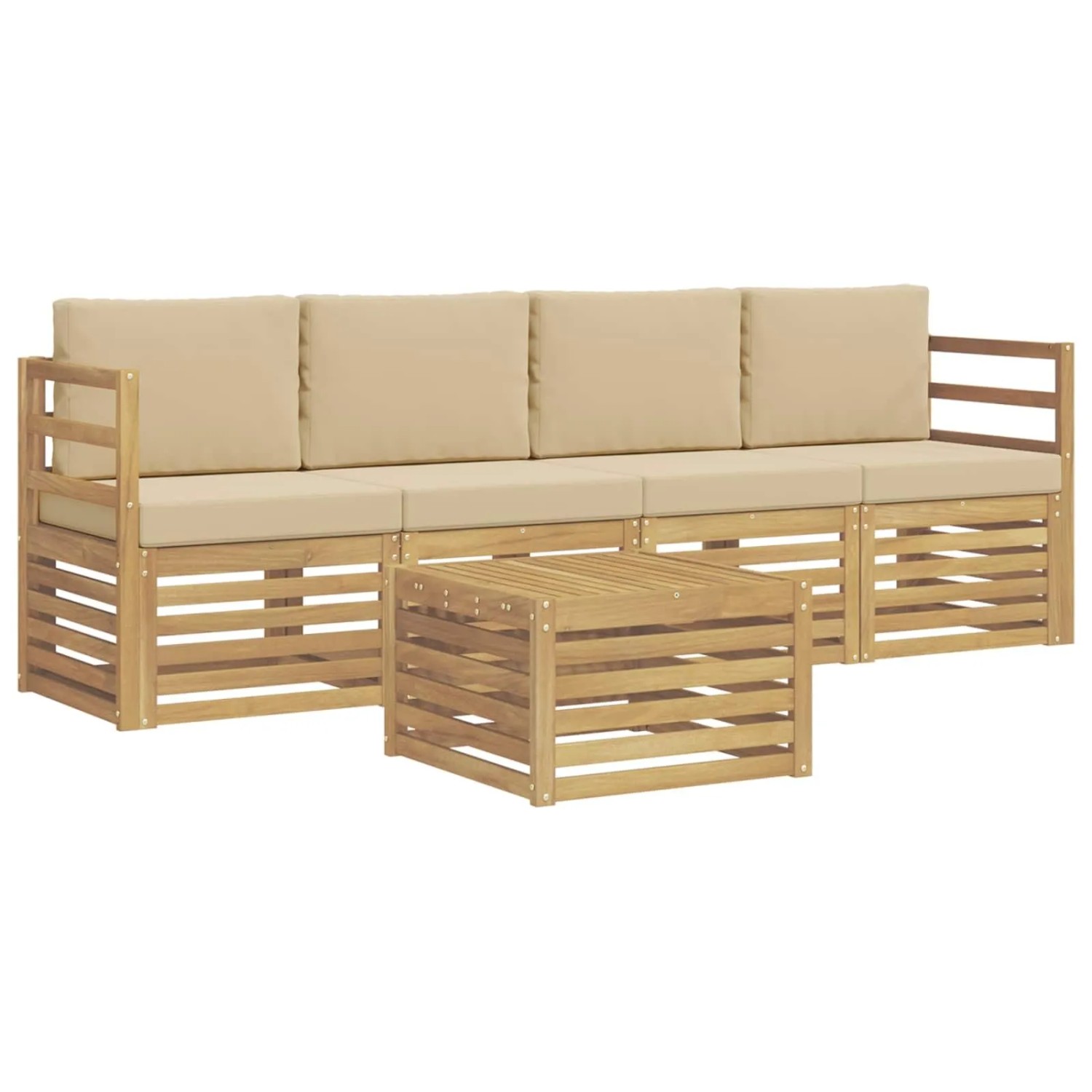vidaXL Outdoor-Sofagarnitur mit Kissen 5-Tlg Weiß und Beige Polyester 3391338