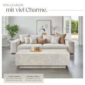 Tectake Couchtisch Lasley Minimalistisches Design Robustes Mdf In Travertinoptik 120 x 60 x 35 cm 60 x 120 x 35 cm Travertin Optik