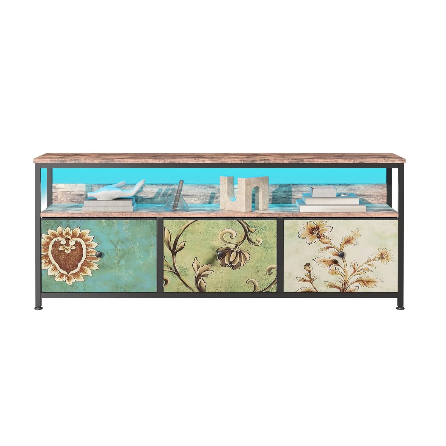 PXloue TV Schrank 137x30x57cm mit Schubladen und Verstellbaren LED-Lichtern