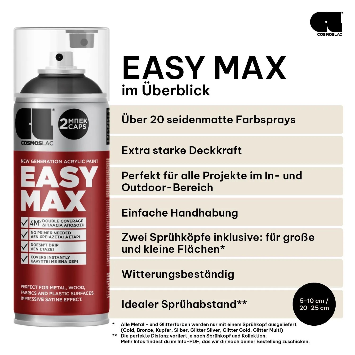 COSMOS LAC EASYMAX Sprühlack Matt mit Extrem Hoher Deckkraft  Spraydosen Sprühfarbe DIY Lack Glitzer Gold_2