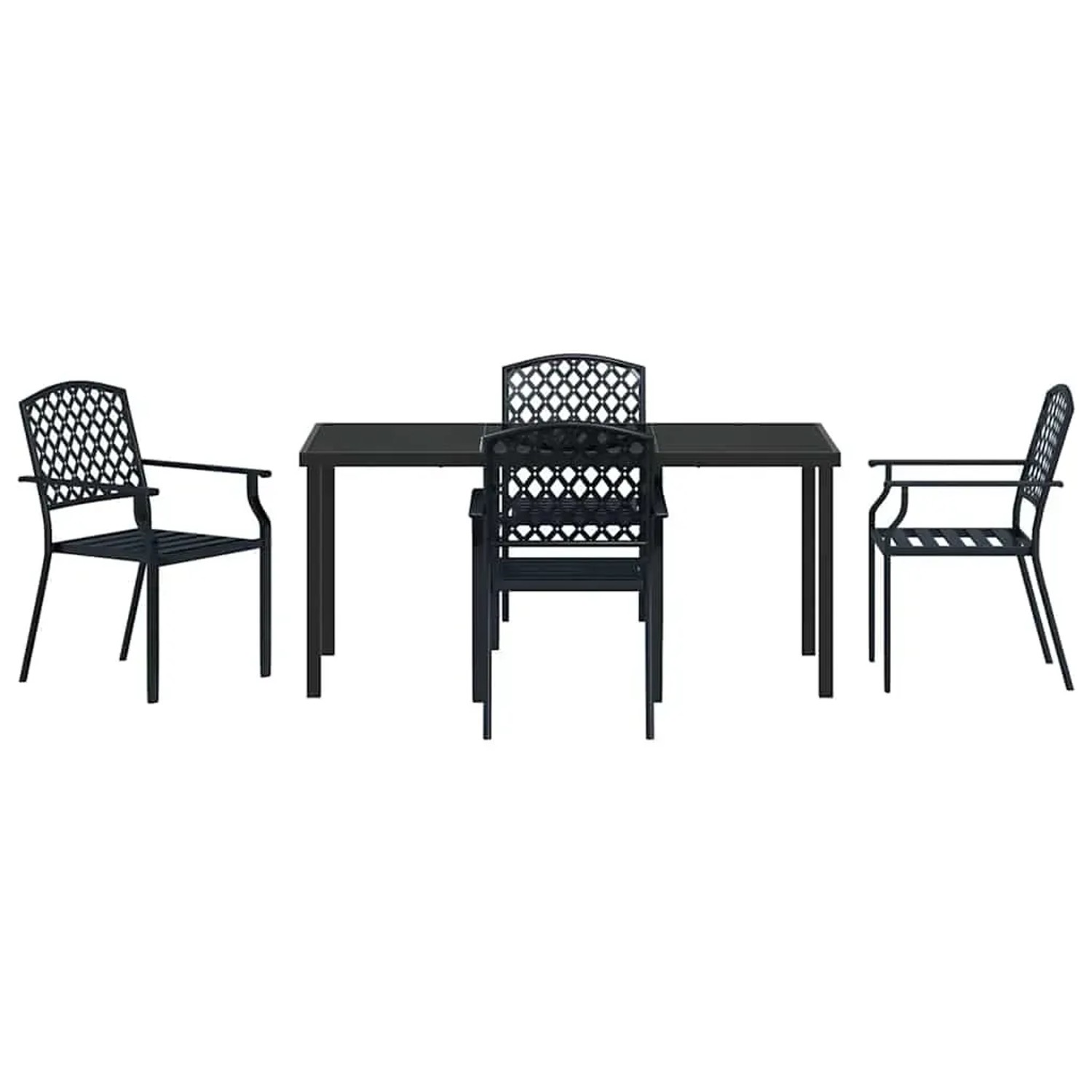 5-teiliges Garten Esszimmer Set aus Stahl in Anthrazit mit Tisch und 4 Stühlen.