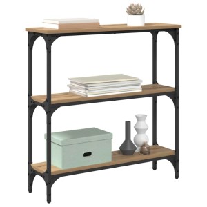 vidaXL Konsolentisch Artisan-Eiche mit 3 Regalen und schwarzem Metallrahmen im Industrie-Design. Ideal als Beistelltisch.