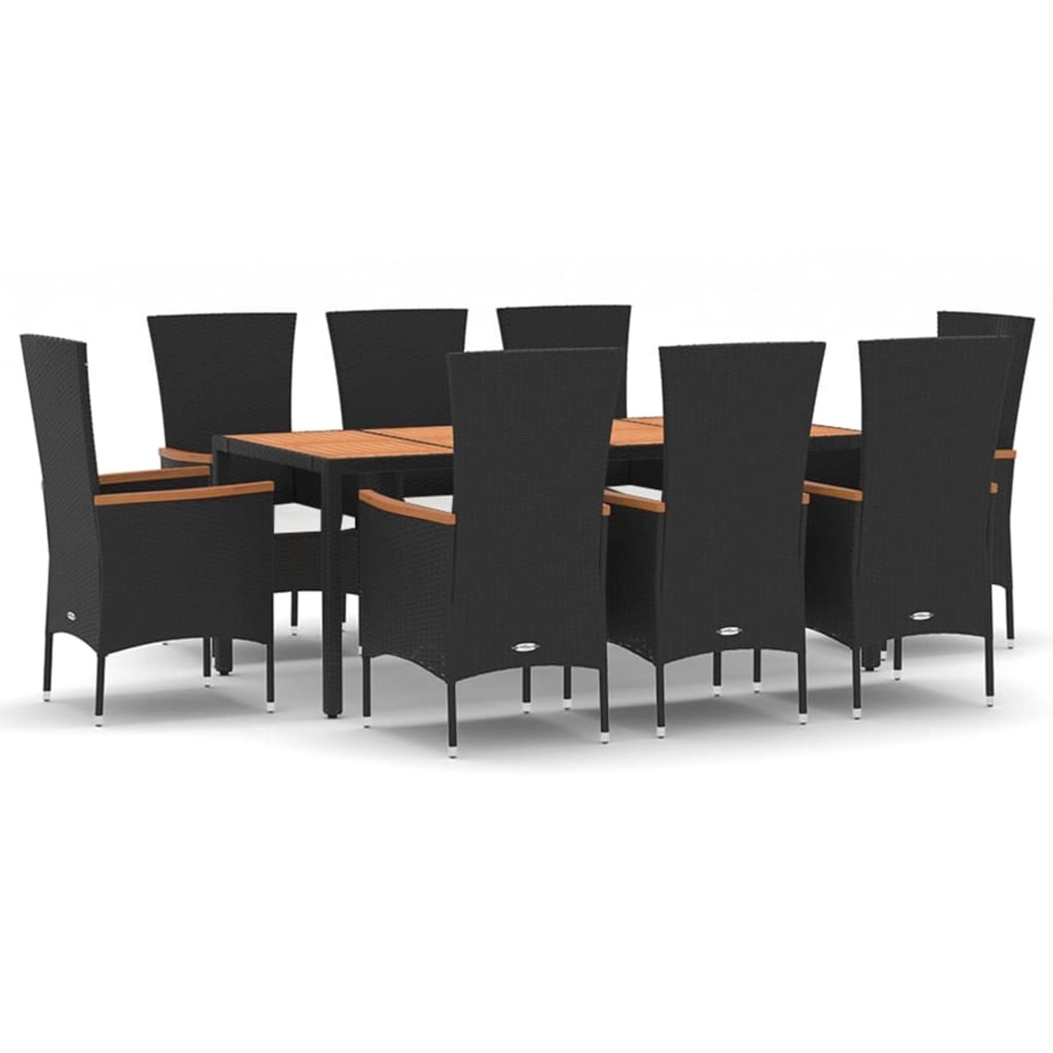 vidaXL 9-Tlg Garten-Essgruppe mit Kissen Schwarz Poly Rattan 3157533