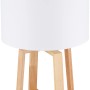 Globo Tischlampe Moritz, braunes Holzgestell mit weißem Textilschirm, Design-Tischleuchte.