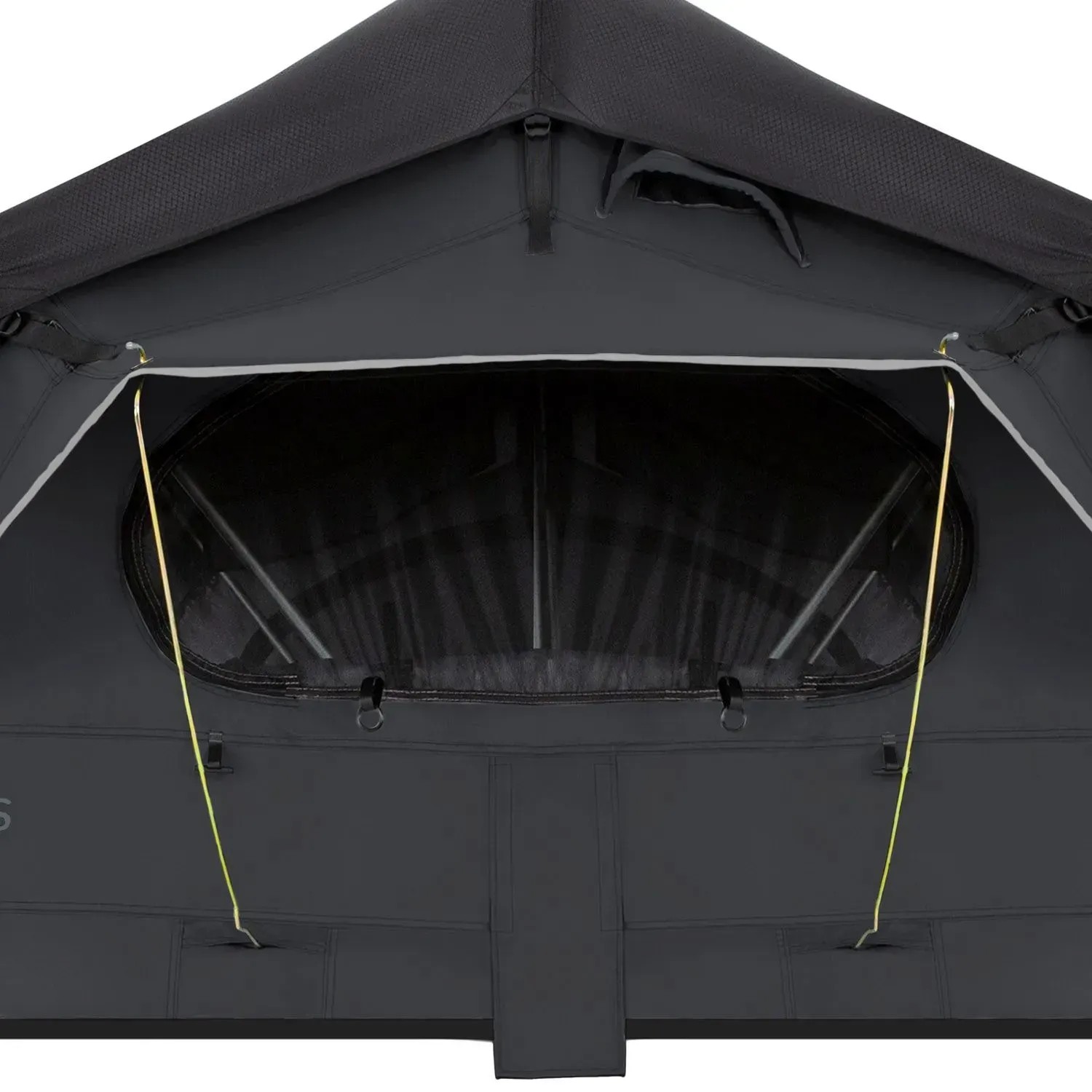 Juskys Autodachzelt Lago, 140x240 cm, schwarz, Detailansicht der Fensteröffnung. Camping & Zubehör.