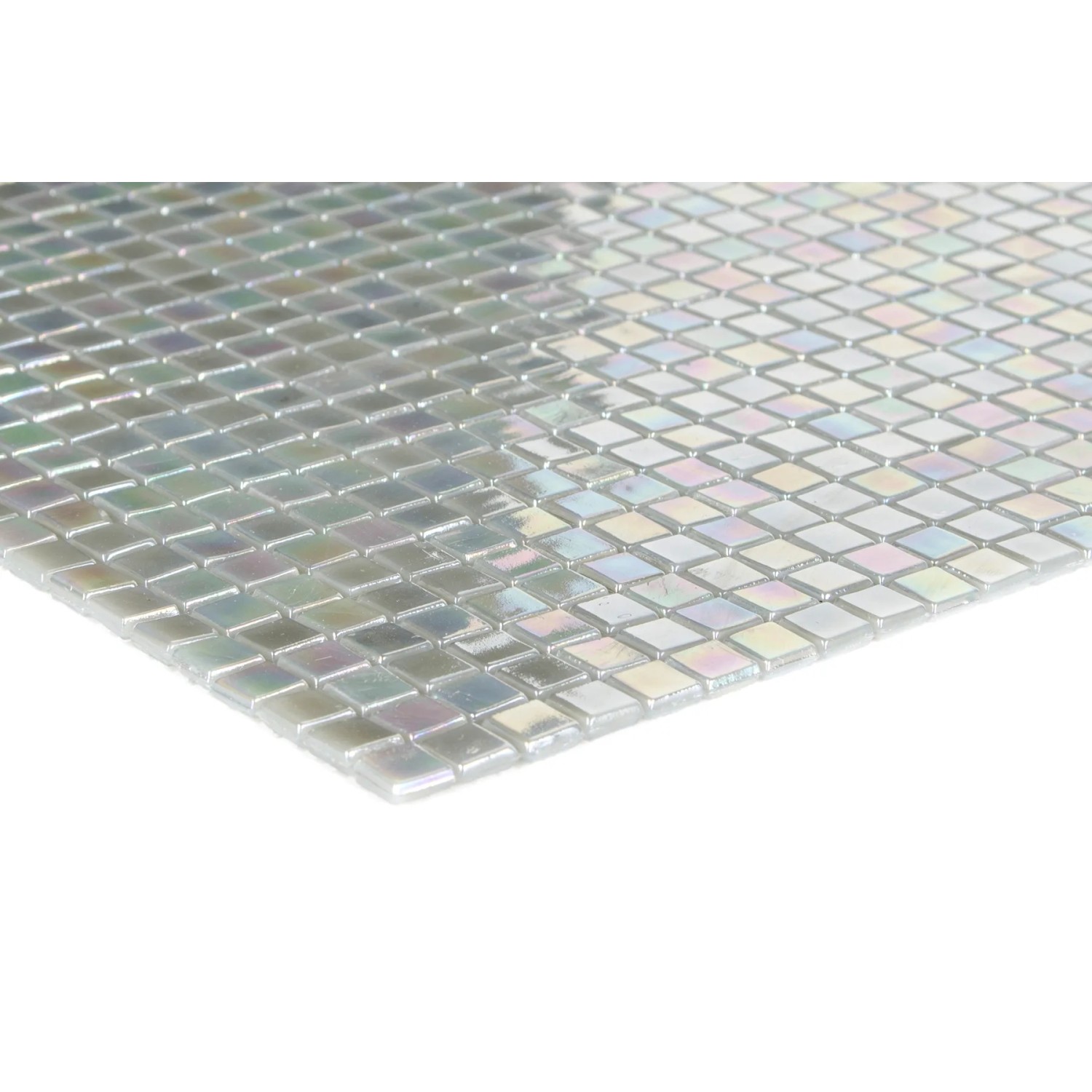 Mosaik Glas Mini Light Grey, 29,6x29,6 cm, für Küche & Bad. Helle, schimmernde Mosaikfliesen.