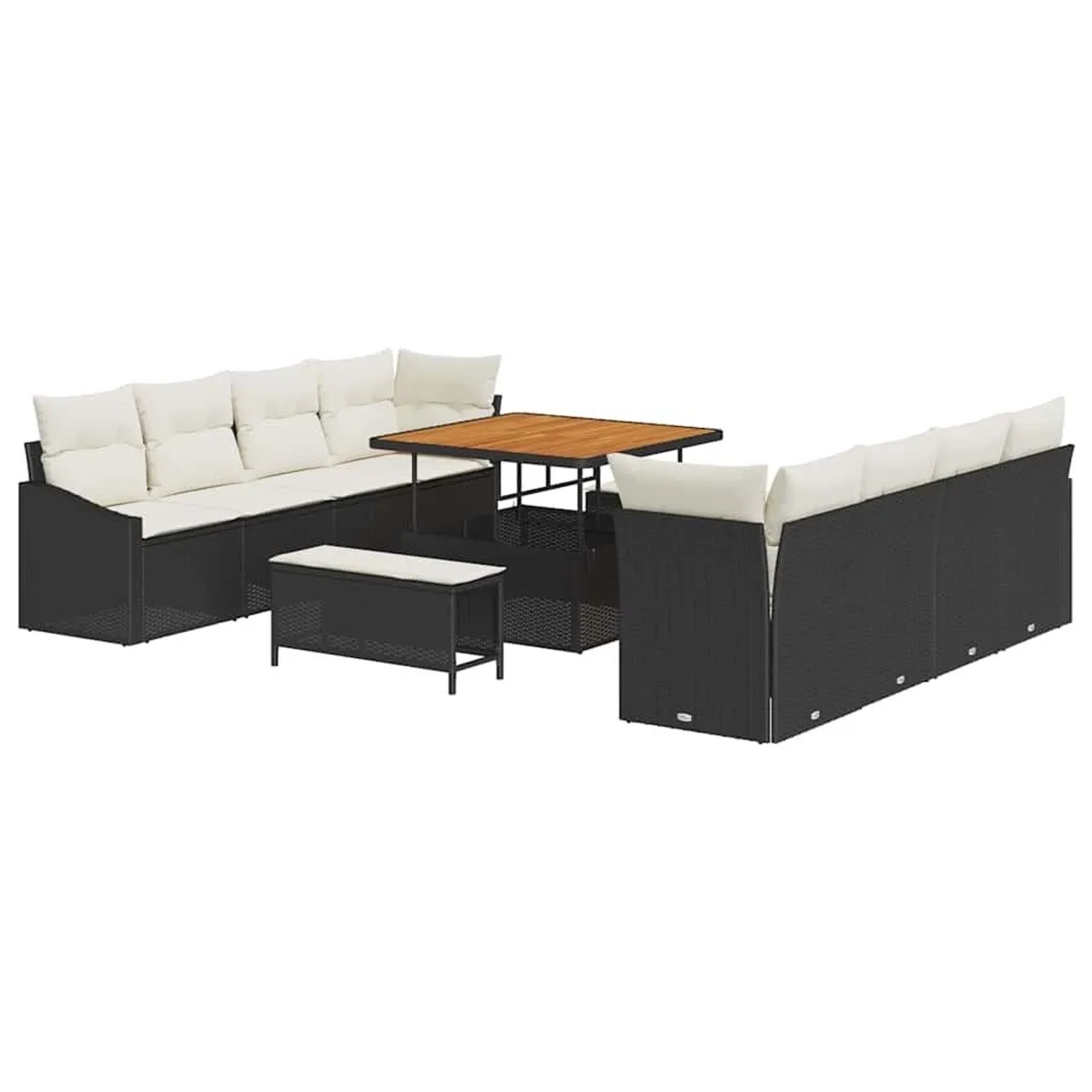 vidaXL Garten-Sofa-Set mit Kissen 11-Tlg Schwarz und Creme 3364585