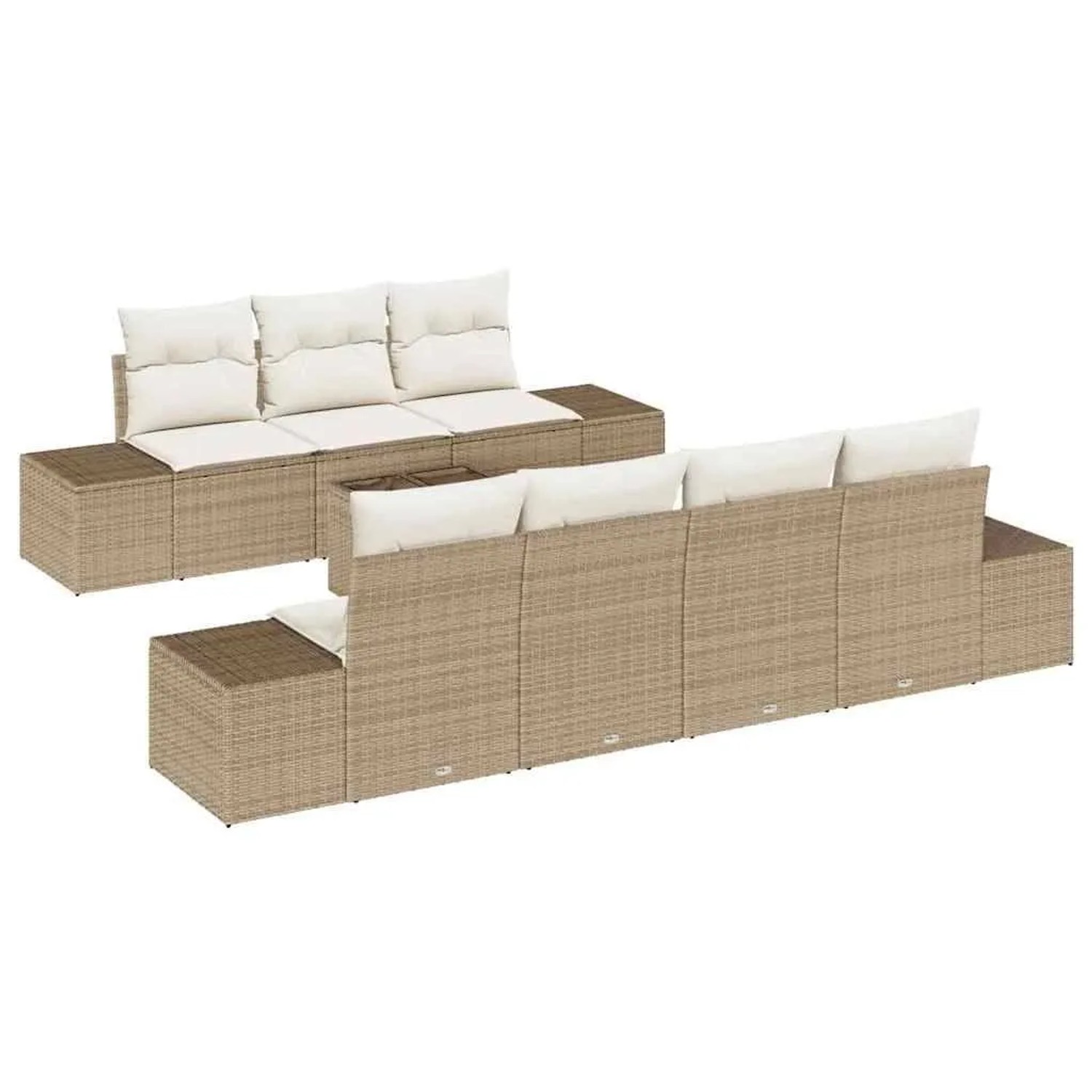 vidaXL Garten-Sofa-Set mit Kissen 8 Tlg Beige und Creme Poly-Rattan 3355640
