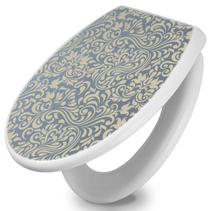 Weißer OBI WC-Sitz mit Absenkautomatik und blauem Ornament-Motiv.