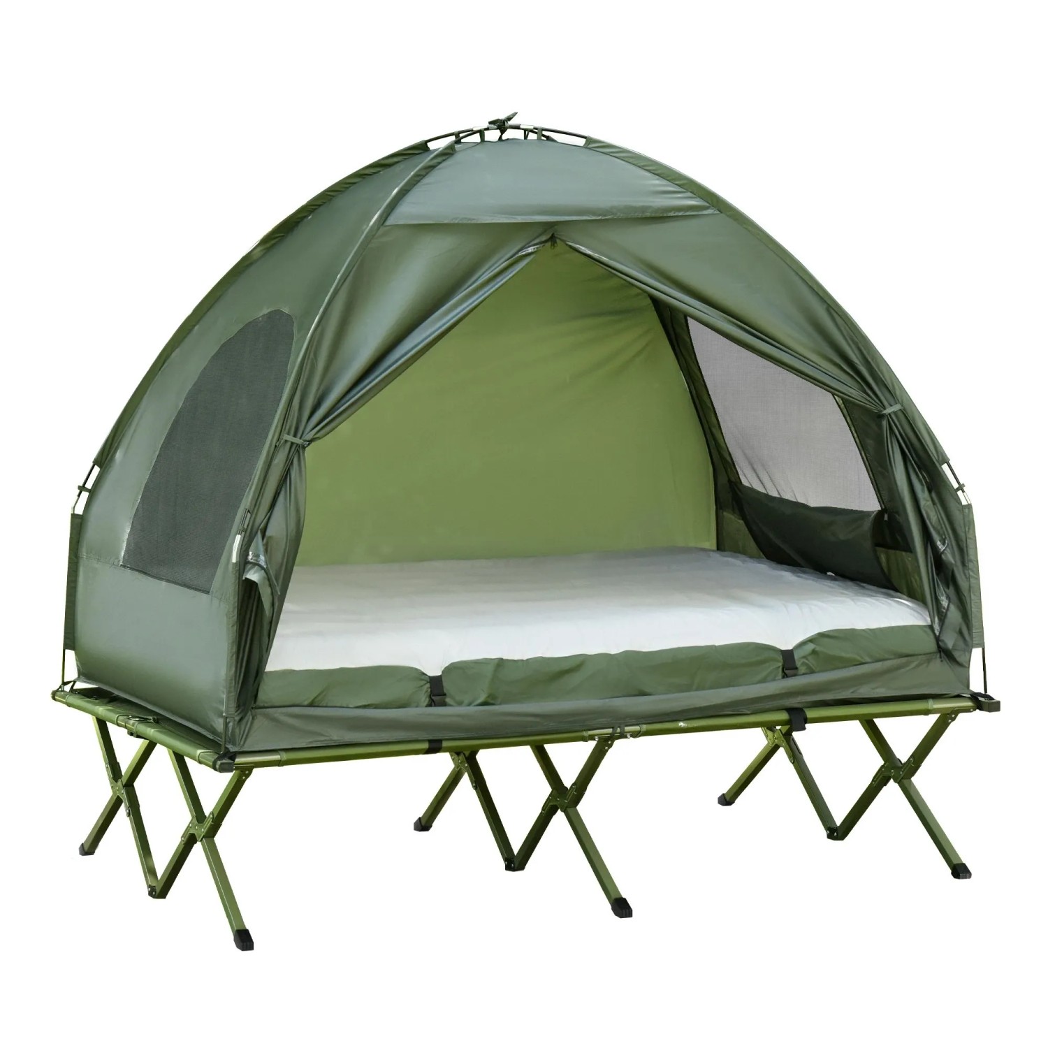 Furnicato Campingzelt Set 2 Personen Feldbett Luftmatratze L193 X B136 X H180 Cm Grün