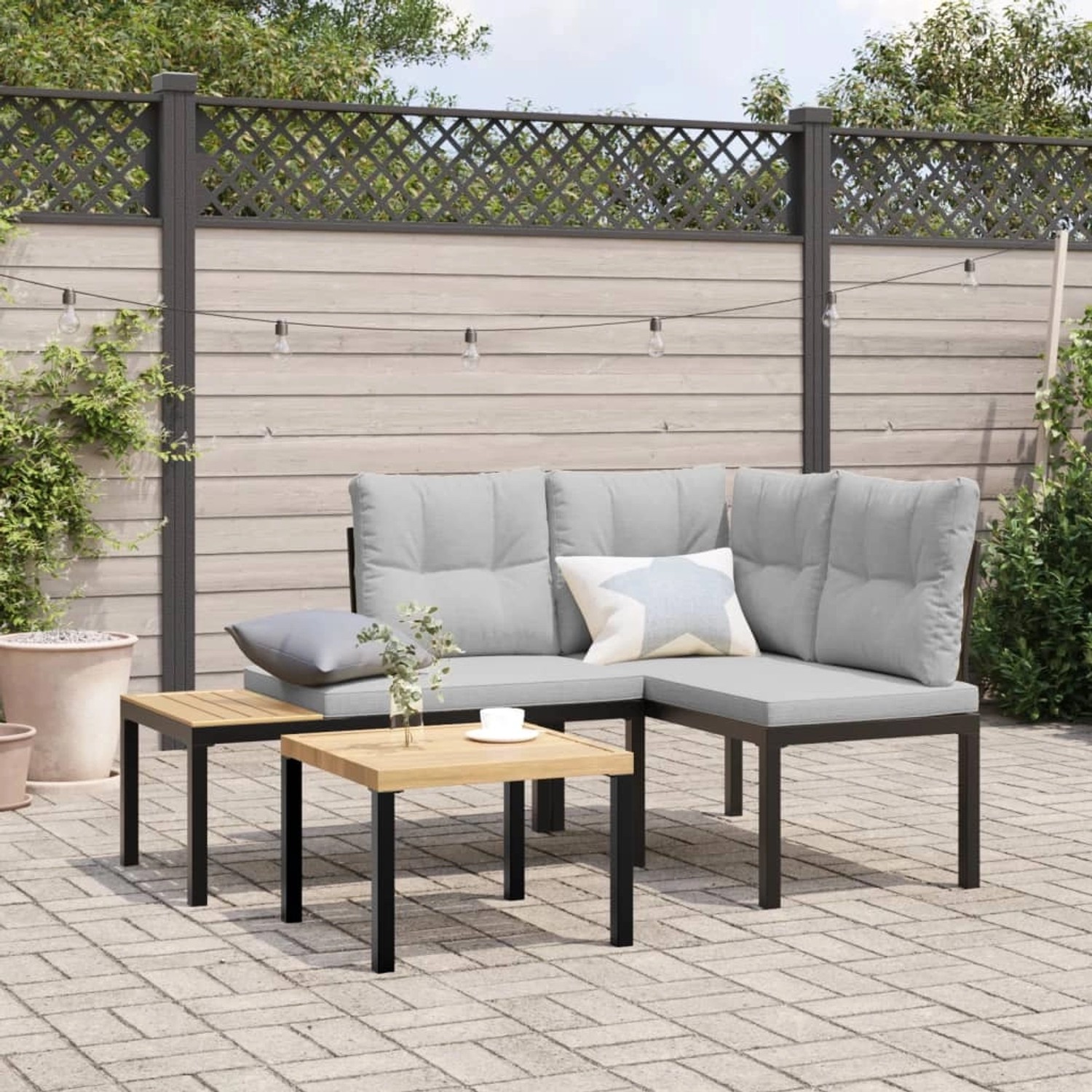 furnicato Gartenbänke mit Kissen 2 Stk. Schwarz Pulverbeschichteter