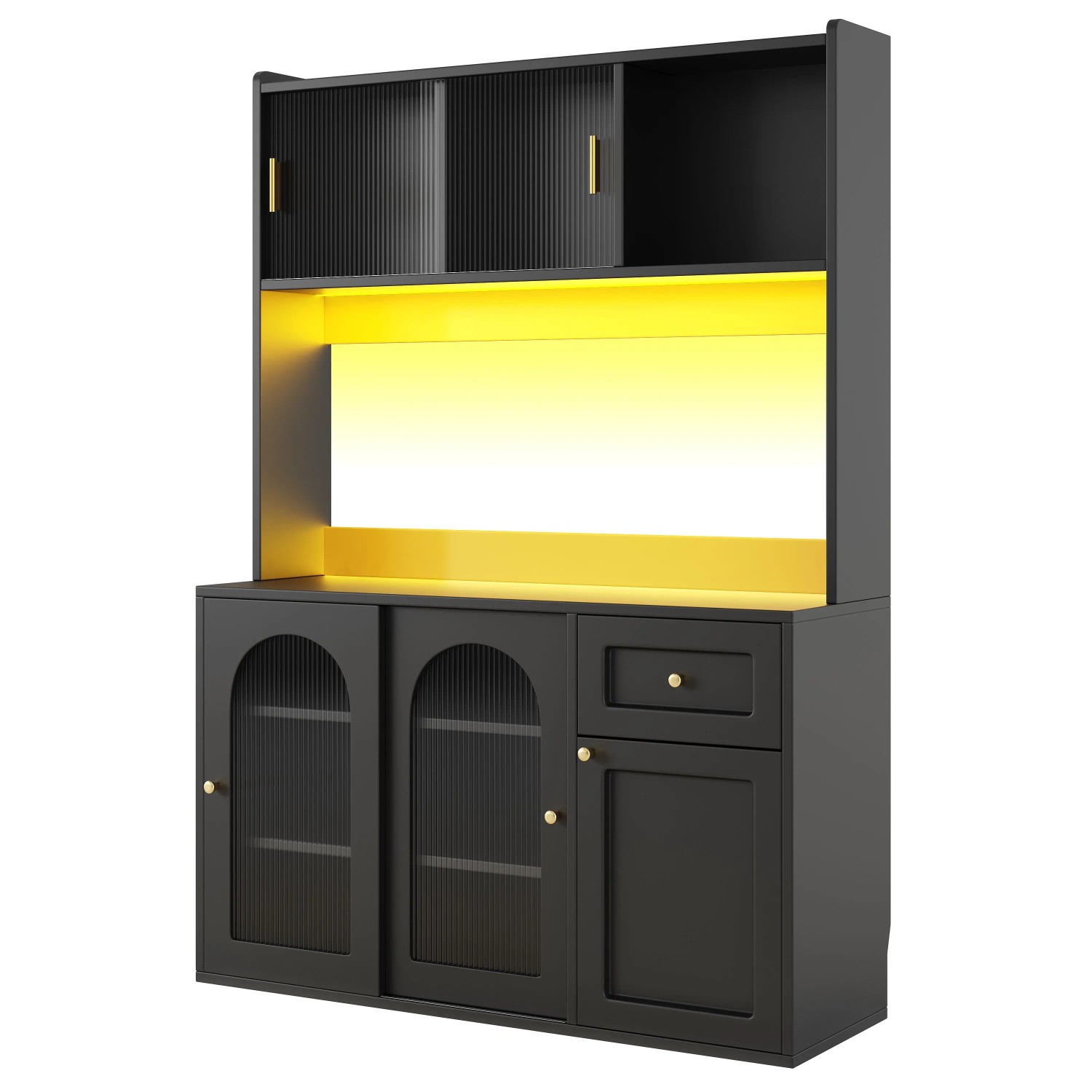 okwish Vitrinenschrank mit LED-Beleuchtung Esszimmer 120x35x167cm Schwarz