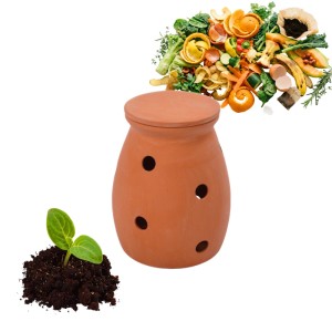 Relaxdays Wurmkomposter Ton Terrakotta zum Eingraben 1 Liter 16 cm x 12,5 cm