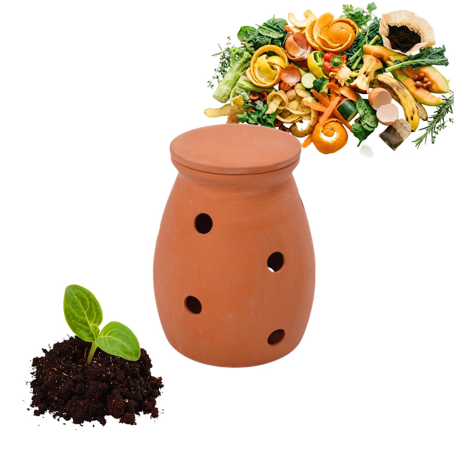 Relaxdays Wurmkomposter Ton Terrakotta zum Eingraben 1 Liter 16 cm x 12,5 cm