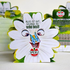Sperli Wildblumensticks, 10er Packung. Saatgut-Geschenkartikel mit lustigem Blumengesicht und Schmetterling.