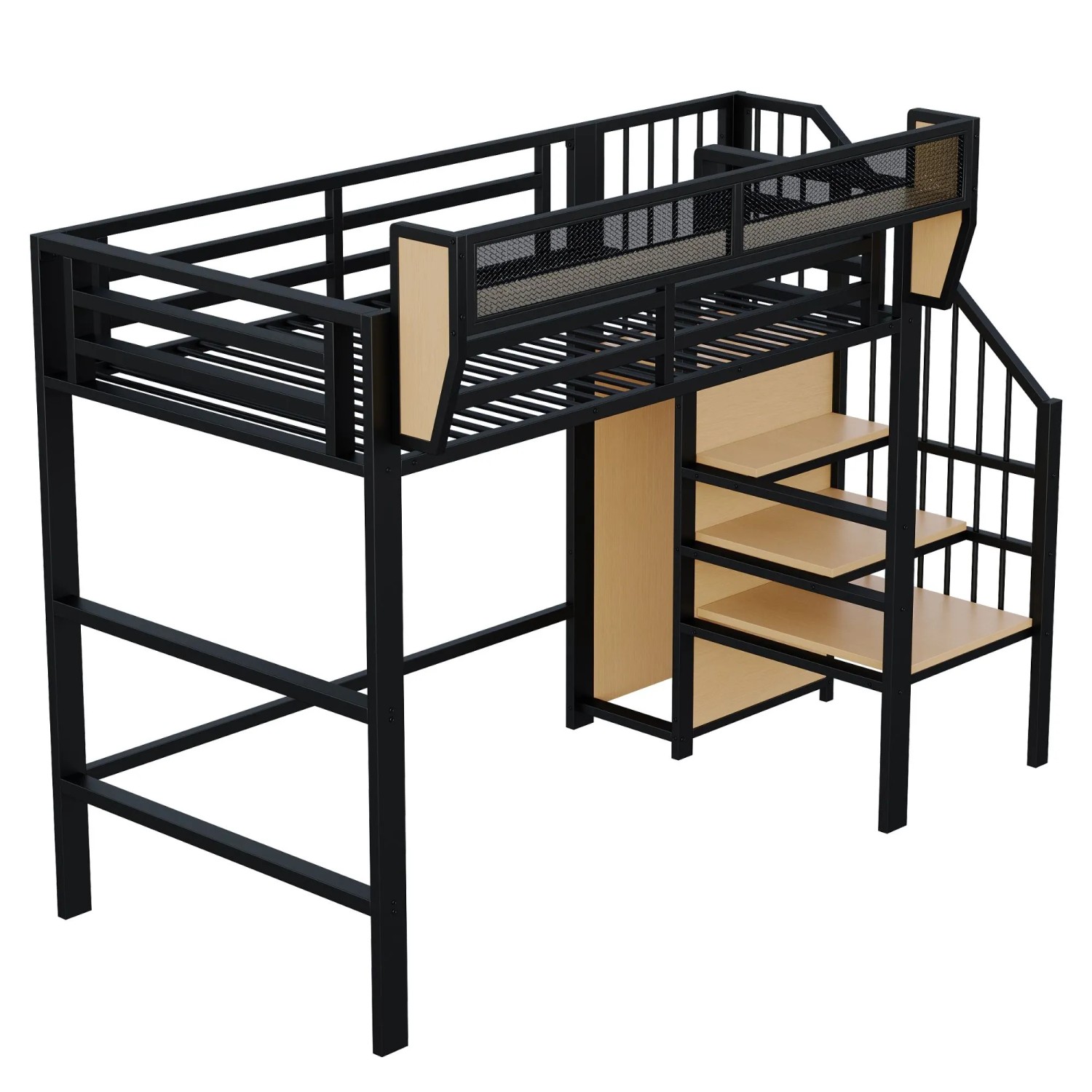 okwish Hochbett 90x200cm mit Sicherheitsleiter und Stauraum Jugendzimmer Schwarz ohne Matratze