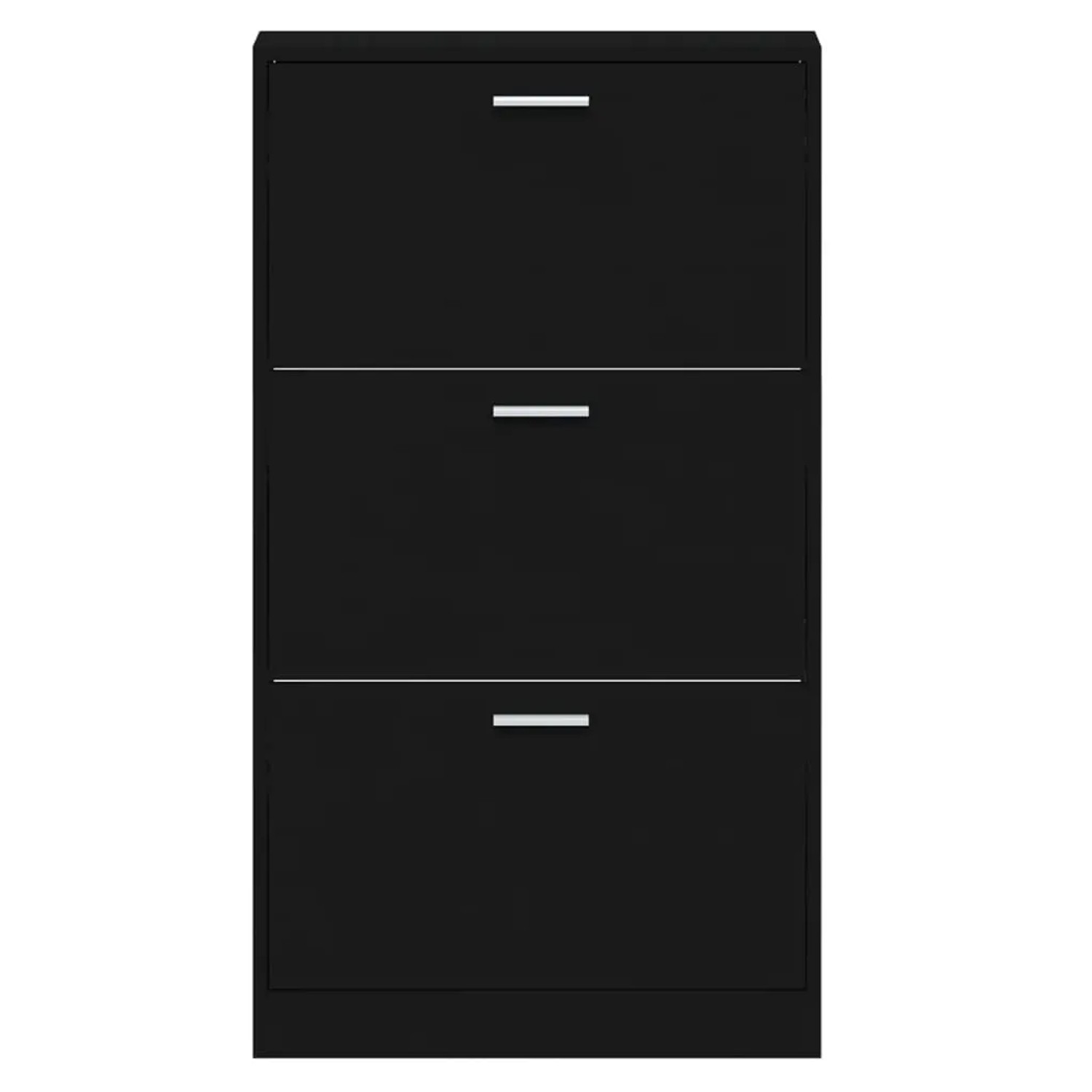 Schwarzer vidaXL Schuhschrank mit 3 Klappen aus Holzwerkstoff, 59x17x108 cm.