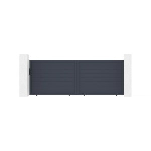 Graues Casanoov Schiebetor Eiger (4m) mit Gartentür (1m) aus Aluminium.
