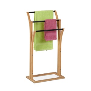 Relaxdays Handtuchständer Freistehend Bambus Natur Schwarz 82 cm x 42 cm x 24 cm