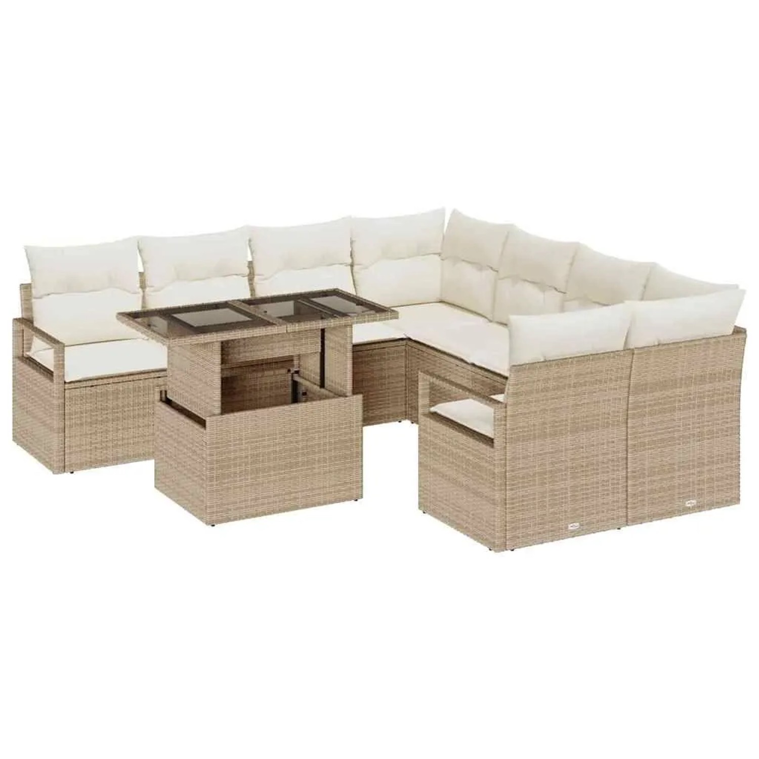 vidaXL Garten-Sofa-Set mit Kissen 9-Tlg Beige und Creme Poly-Rattan 3348797