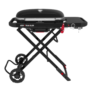 Weber Traveler Camping-Gasgrill mit Rollwagen, 1 Brenner, schwarz. Kompakter Grill für unterwegs.