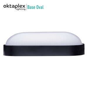 Oktaplex LED Ovalleuchte Base, 9W, neutralweiß, schwarze Kellerlampe für Feuchträume.