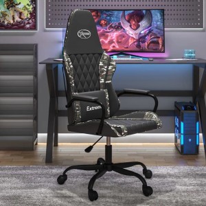 Gaming-Stuhl mit Massagefunktion, schwarz-tarnfarben, Kunstleder. Bequemer Bürostuhl für Gamer.