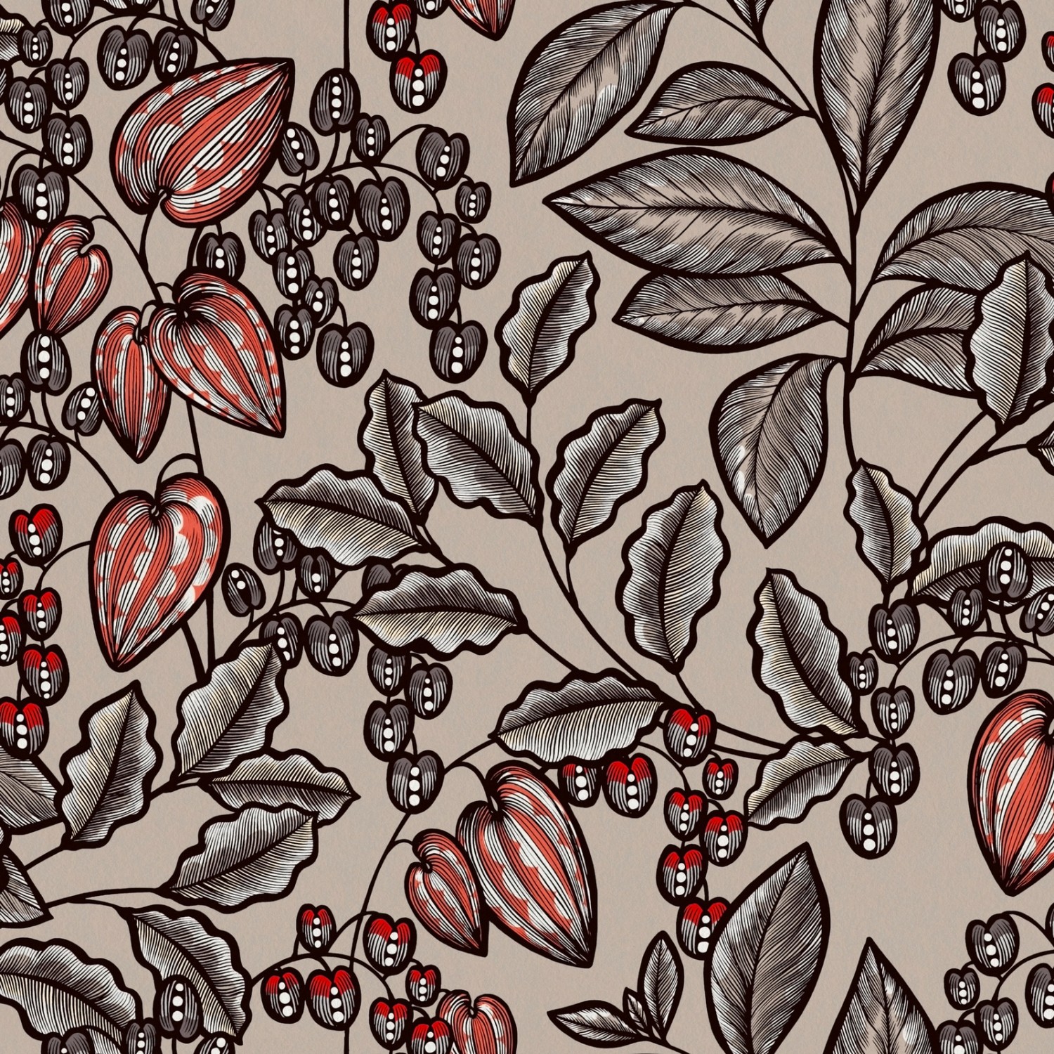 Bricoflor Blätter Tapete in Taupe und Beige 20er Jahre Vliestapete mit Floralem Muster für Esszimmer und Schlafzimmer El