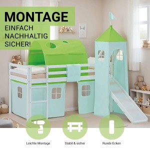 Homestyle4u Kinder Hochbett 90x200 Rutsche Lattenrost Grün Kinderbett 2977
