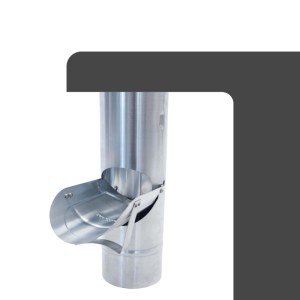 Silberne Zambelli Regenrohrklappe Ø 100mm aus Titanzink, leitet Regenwasser zur Regentonne.