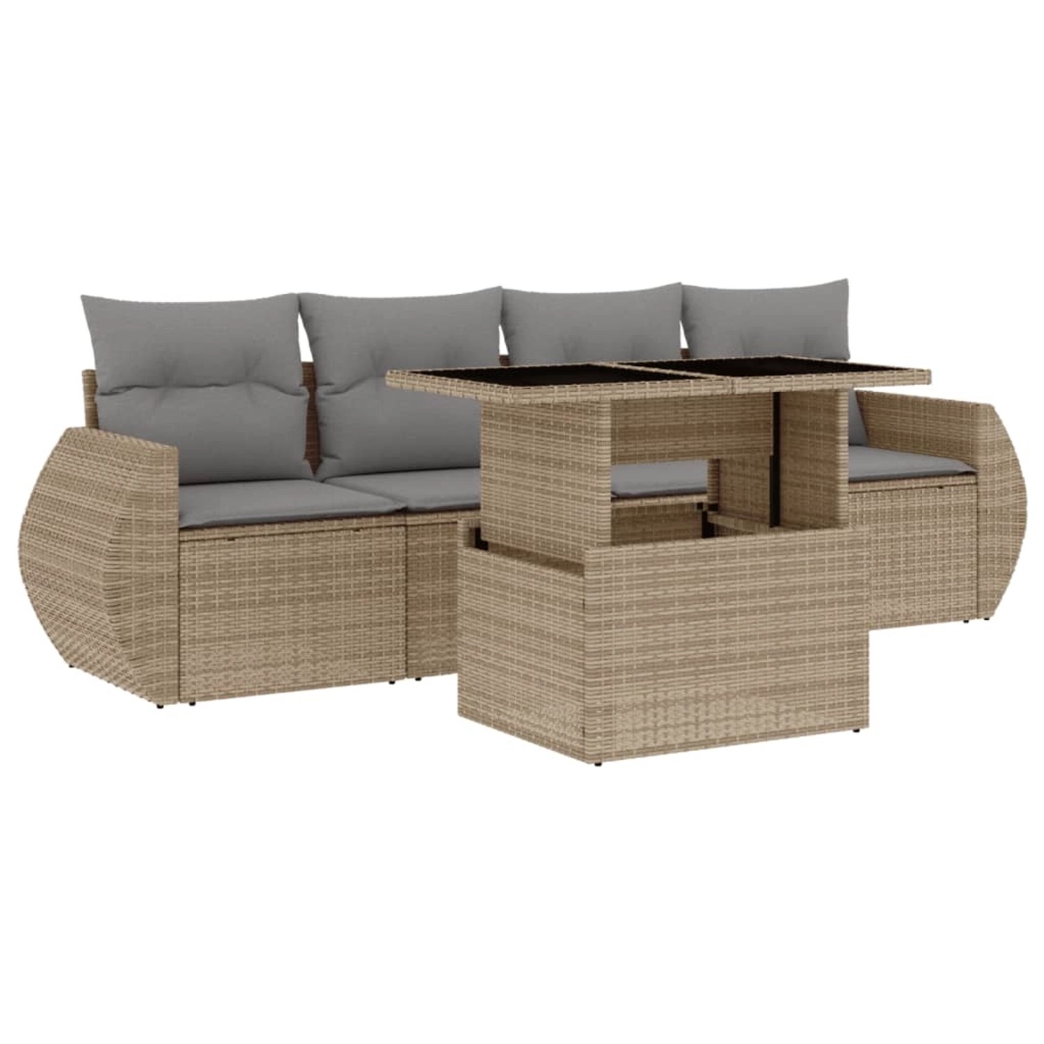 vidaXL 5-Tlg Garten-Sofagarnitur mit Kissen Beige Poly Rattan 3268359 günstig online kaufen