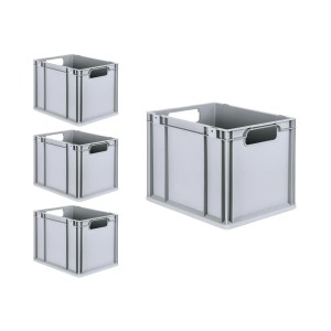 PROREGAL Spar Set: 4 graue Euroboxen mit Auflagedeckel, 30 Liter, für Lagerung und Transport.