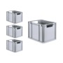 PROREGAL Spar Set: 4 graue Euroboxen mit Auflagedeckel, 30 Liter, für Lagerung und Transport.