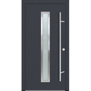 Anthrazitfarbene FM Tür AS68 mit Glasausschnitt, Edelstahlgriff und Beschlägen Set 01.