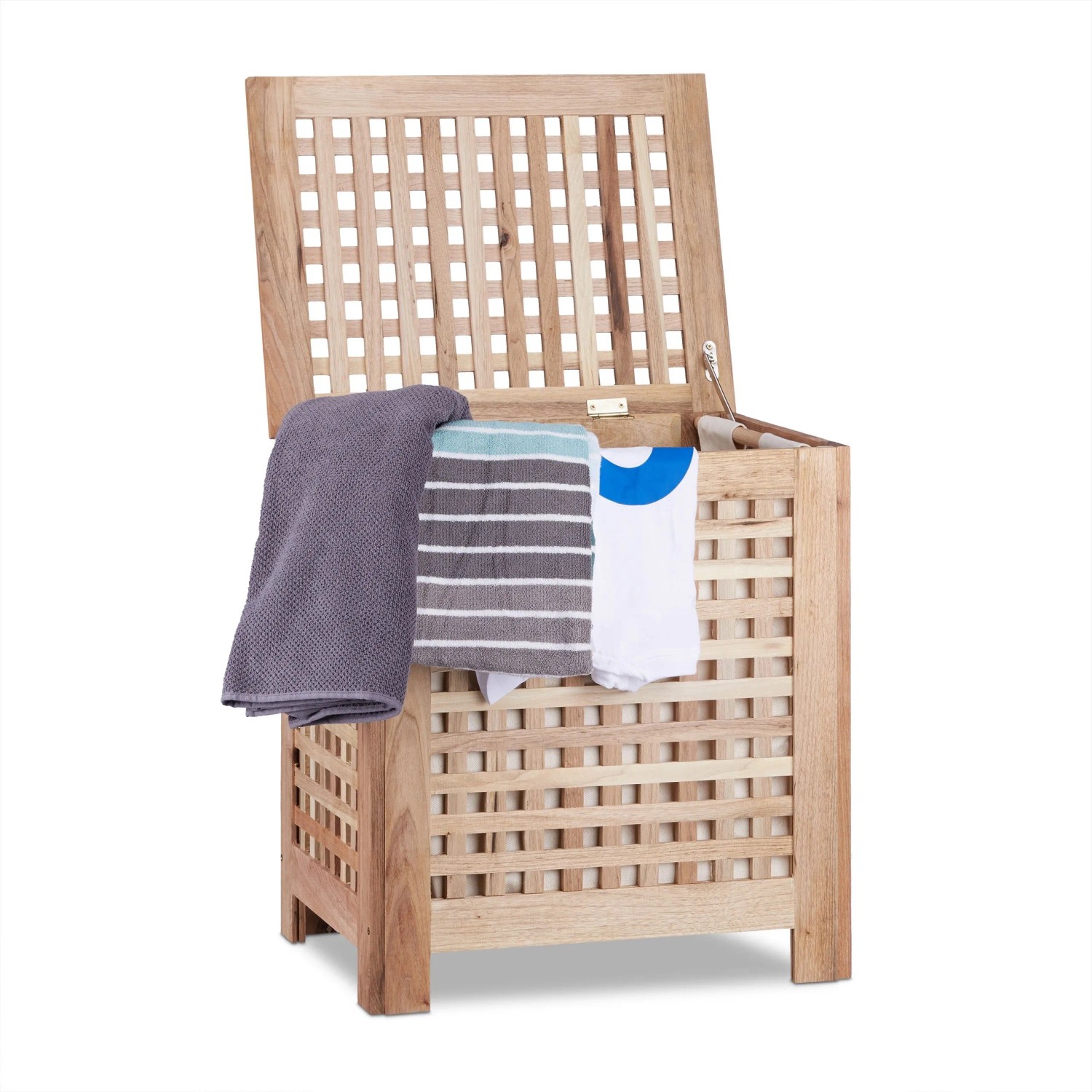 Relaxdays Wäschetruhe Walnuss Braun Mit Deckel Herausnehmbar 55,5 cm x 52,5 cm x 39,5 cm 6,7 kg
